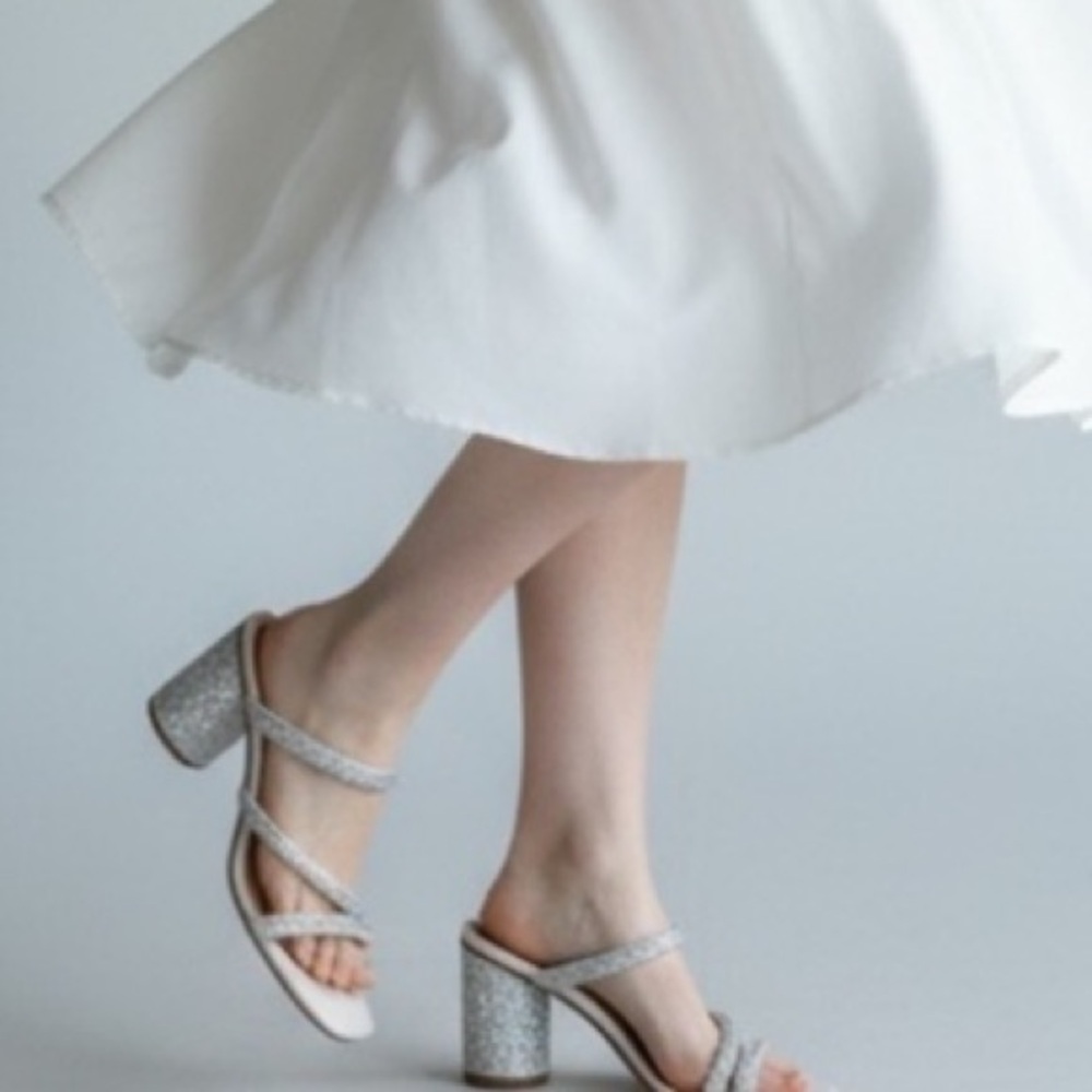DV Dolce Vita Myla Ivory Sparkle Open Toe Cone Heel NIB 11 Silver Rhinestones